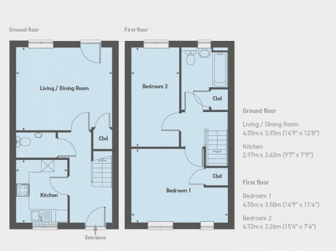 Floor plan, 2 bedroom house - artist's impression subject to change